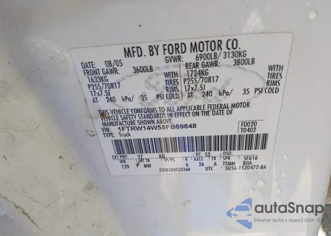 2005 Ford F-150 Xlt from USA, damaged, VIN 1FTRW14W55FB69848